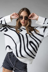 Monica Wave Print Oversized Sweater Top